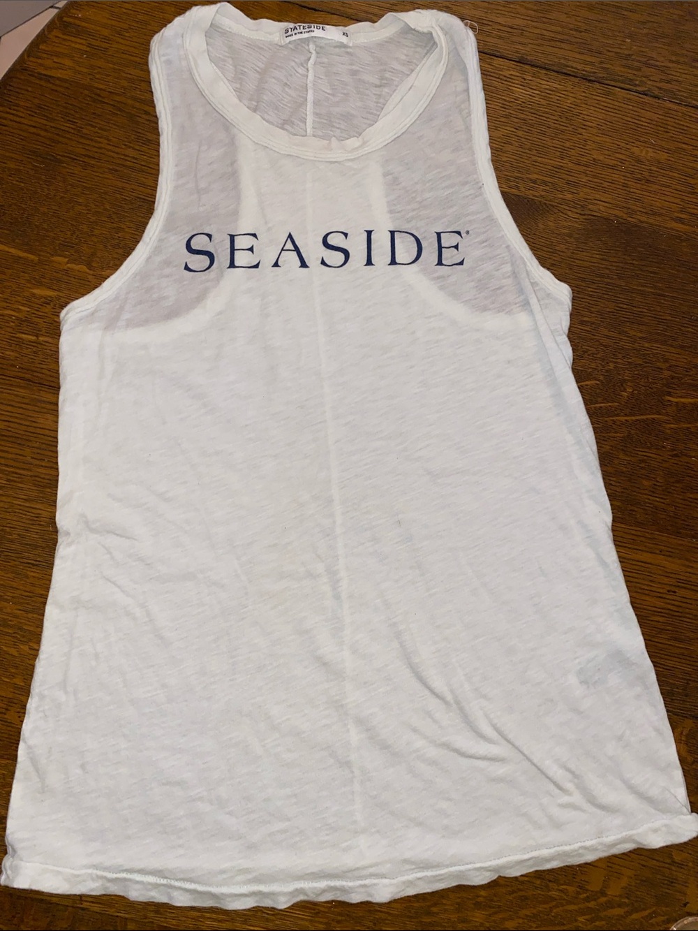 SEASIDE White Tank with Navy 'SEASIDE' Logo size XSmall